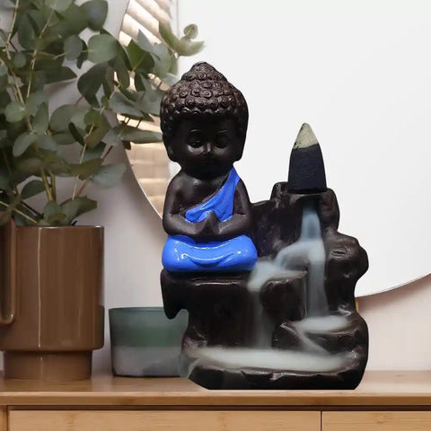 Buddha Smoke Fountain Backflow Statue dhoop batti Holder Decorative Showpiece with 10 Free Smoke Backflow Scented Cone Incenses For pooja room, décor your home, office and gift