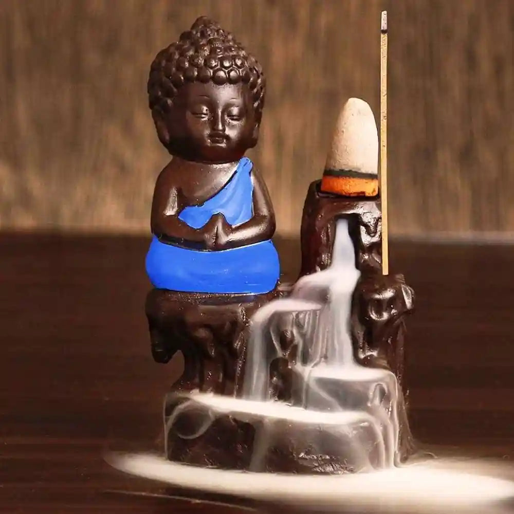 Buddha Smoke Fountain Backflow Statue dhoop batti Holder Decorative Showpiece with 10 Free Smoke Backflow Scented Cone Incenses For pooja room, décor your home, office and gift