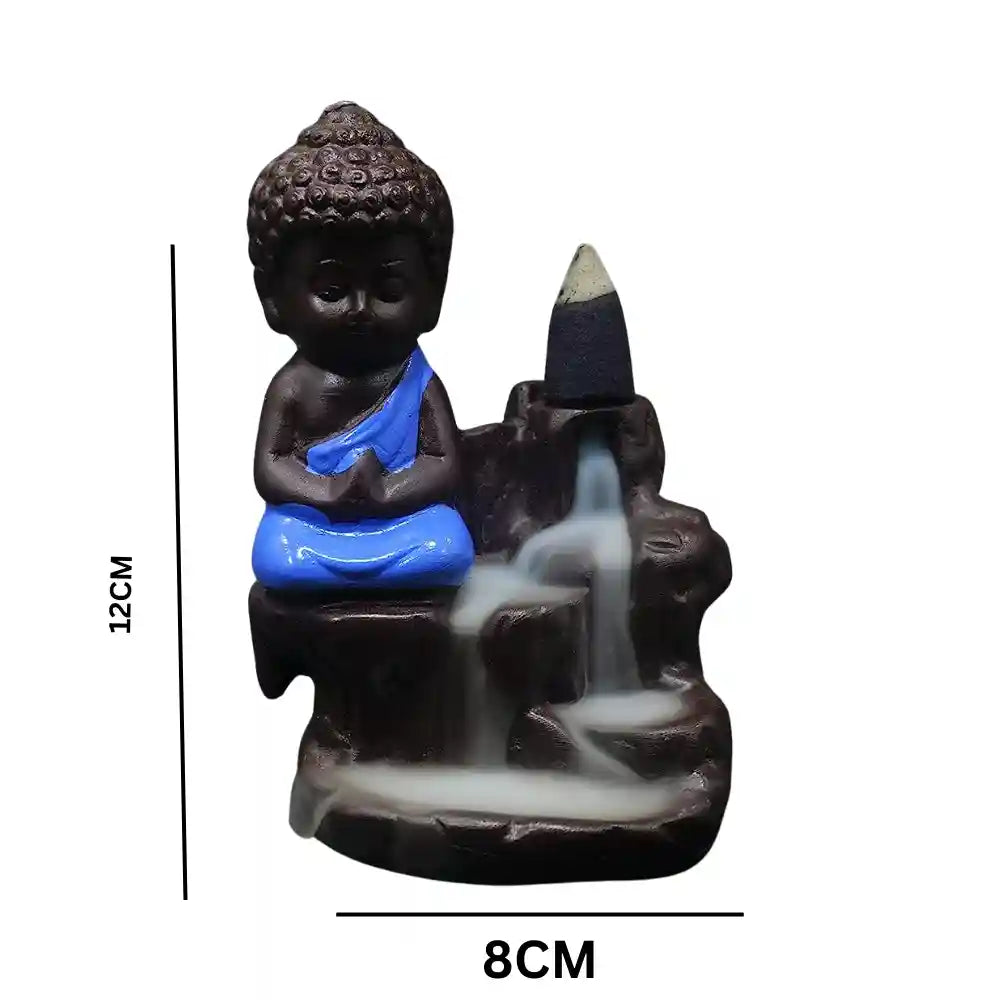 Buddha Smoke Fountain Backflow Statue dhoop batti Holder Decorative Showpiece with 10 Free Smoke Backflow Scented Cone Incenses For pooja room, décor your home, office and gift