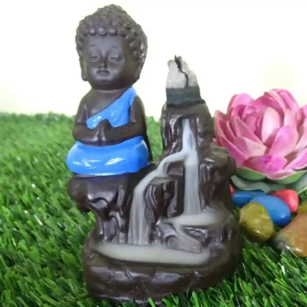 Buddha Smoke Fountain Backflow Statue dhoop batti Holder Decorative Showpiece with 10 Free Smoke Backflow Scented Cone Incenses For pooja room, décor your home, office and gift