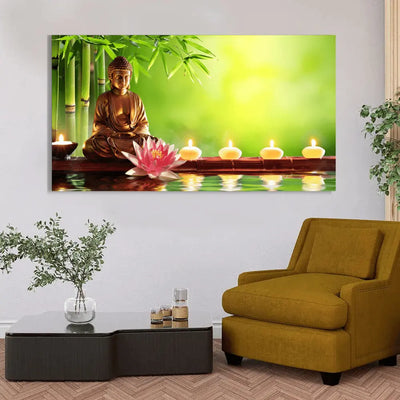 Beautiful wall painting of Buddha with natural background.