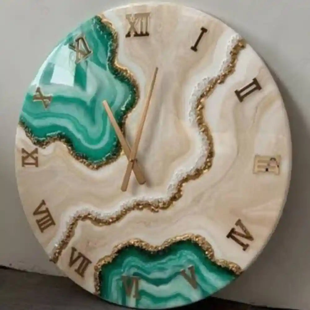 Buy Geode Green With White Marble Texture Resin Wall Clock