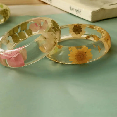 Real Flower Resin Bangle Set, Multicolour, Made to Your Size