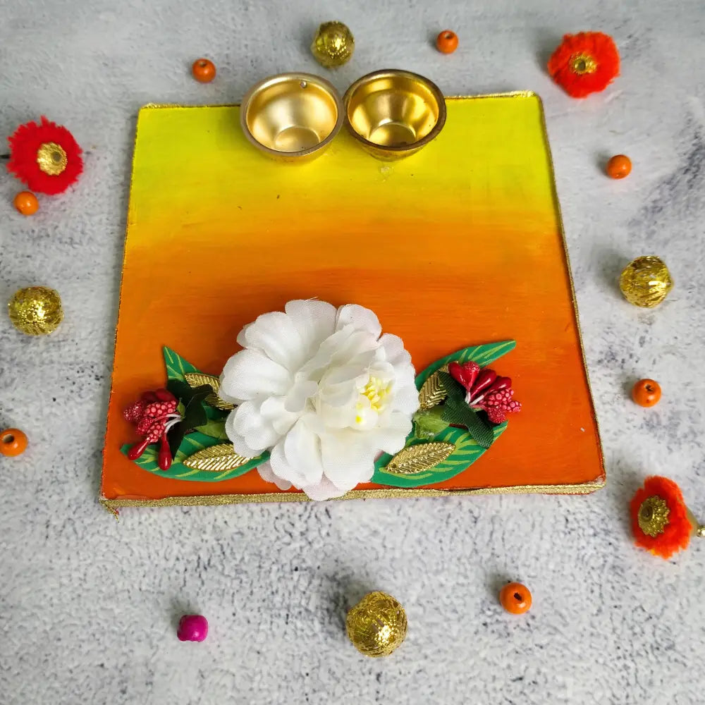 Buy Handpainted resin tilak thali With Flower