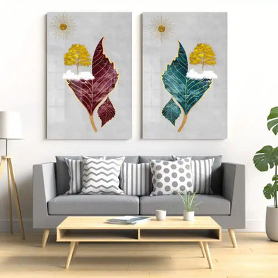 Lively Leaf Acrylic Wall Art with Gold Detailing
