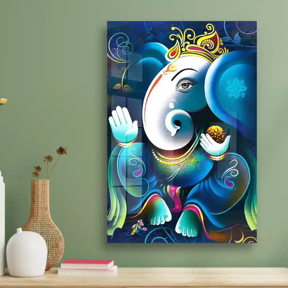 Buy Lord Ganesha On Decorative Background Acrylic Wall Art