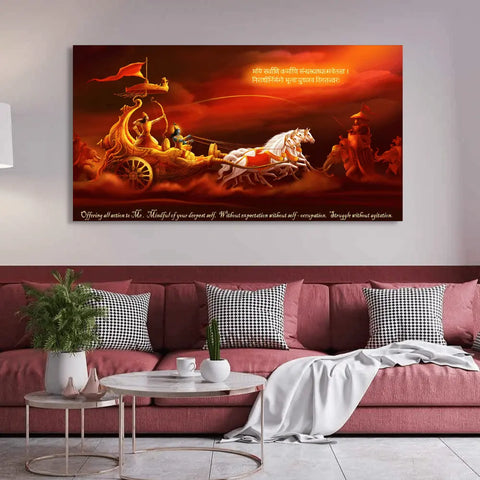Buy Lord Krishna and Arjuna at the Battlefield canvas painting online