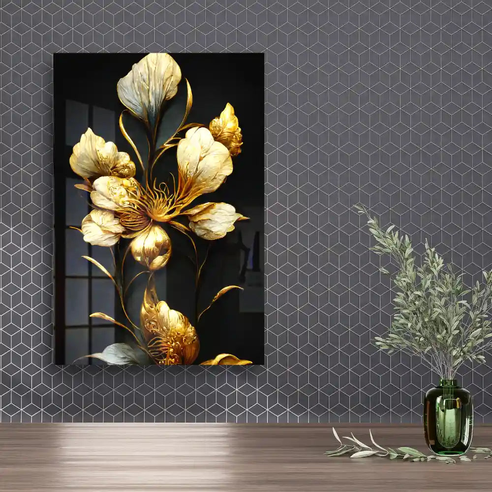 Buy Luxury Golden Flower Acrylic Wall Art