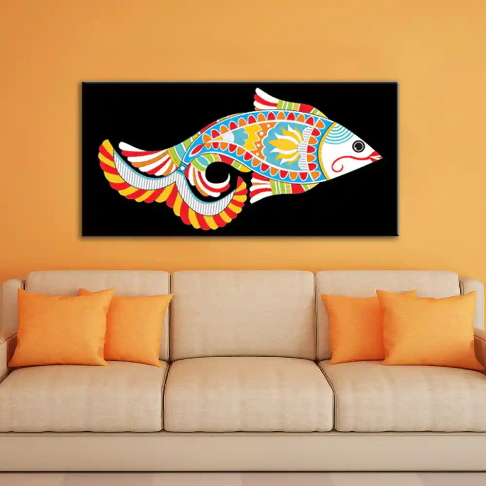 Madhubani Fish Canvas Wall Painting
