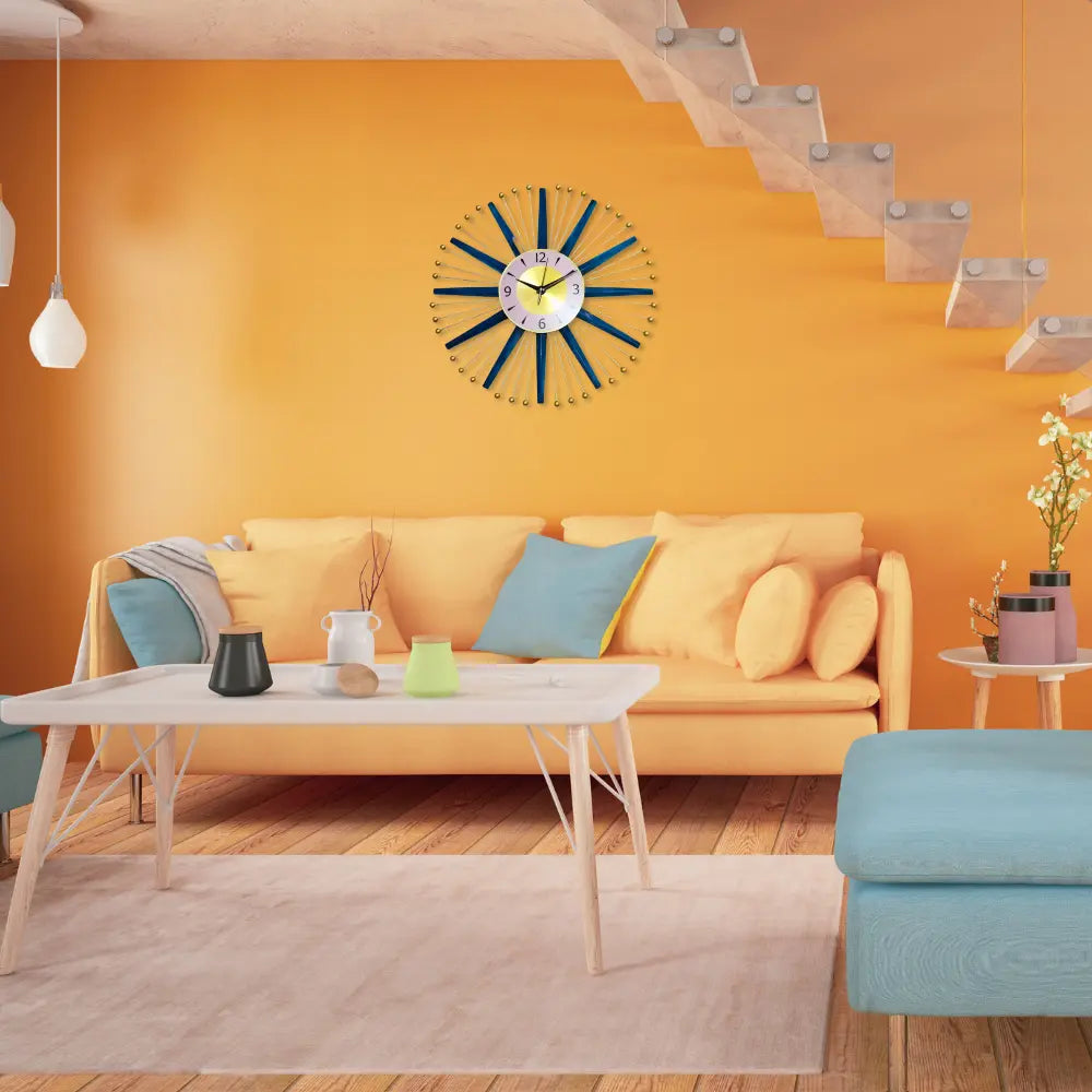 Buy Modern 3D Star Blue And Gold Metal Wall Clock