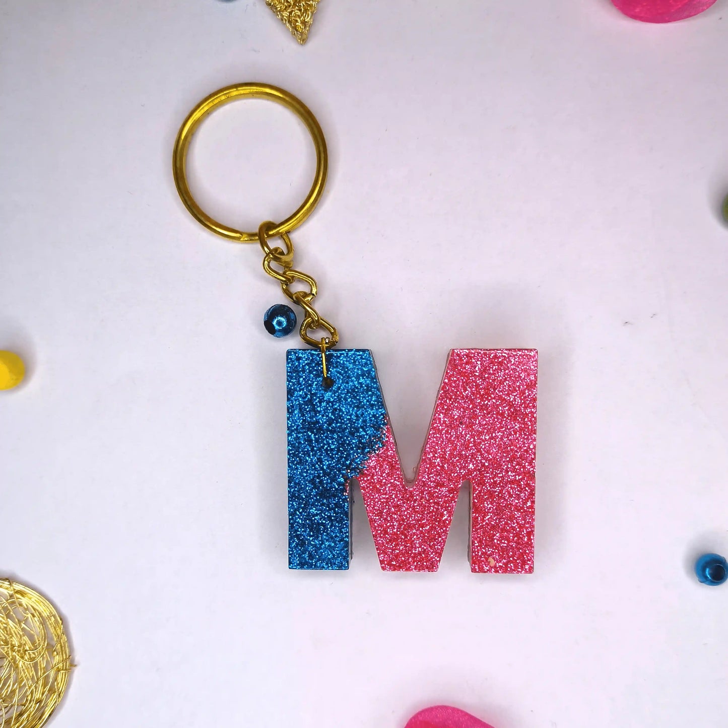 Buy Multi-color shine resin keychains with m Letter For Best Friend