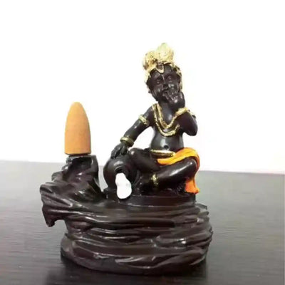 Orange Lord Krishna Smoke Backflow Cone Incense Holder
