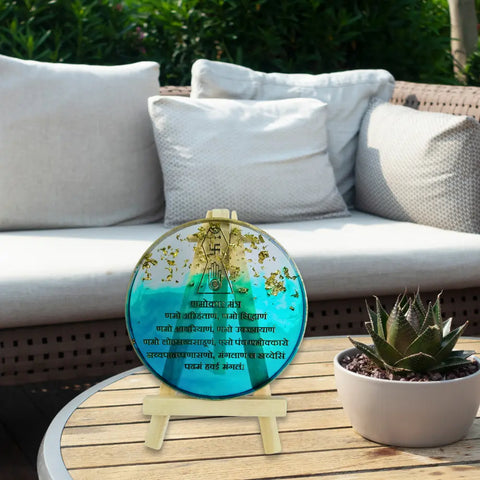 Buy Resin Mini Navkar Mantra Frame With Stand Transparent Blue (Round 3 Inch Dia)