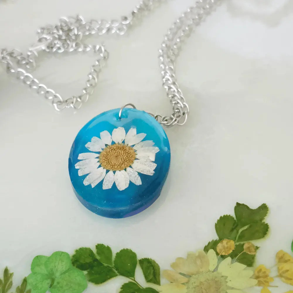 buy Resin Pendant Jewellery With Daisy Blue Botanical online
