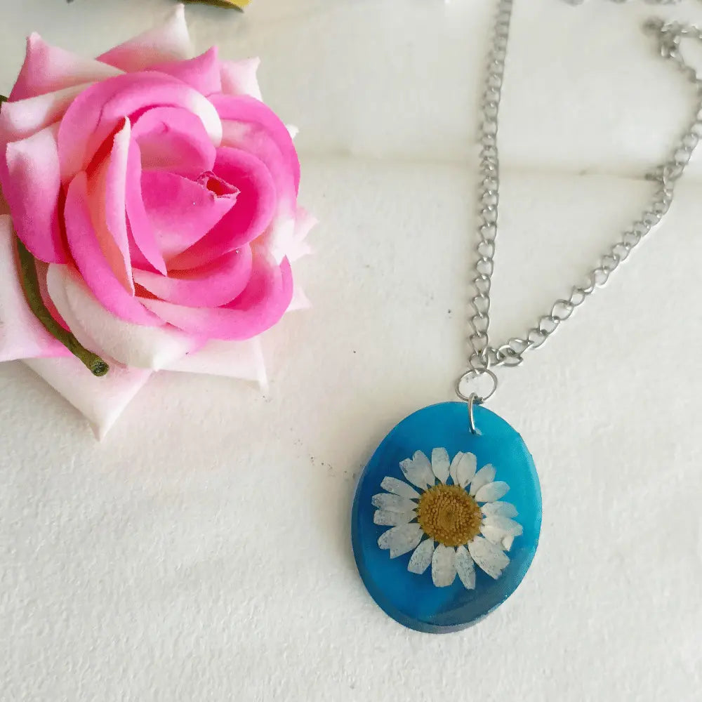 buy Resin Pendant Jewellery With Daisy Blue Botanical