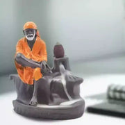 Shri Sai Baba Smoke Backflow Statue dhoop batti Holder Decorative Showpiece with 10 Free Smoke Backflow Scented Cone Incenses For pooja room, décor your home, office and gift