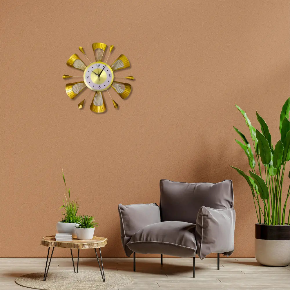 Buy Stunning Golden Metal Flower Style Wall Clock