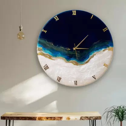 Buy Stylish Dark Blue And White Marble Texture Resin Wall Clock