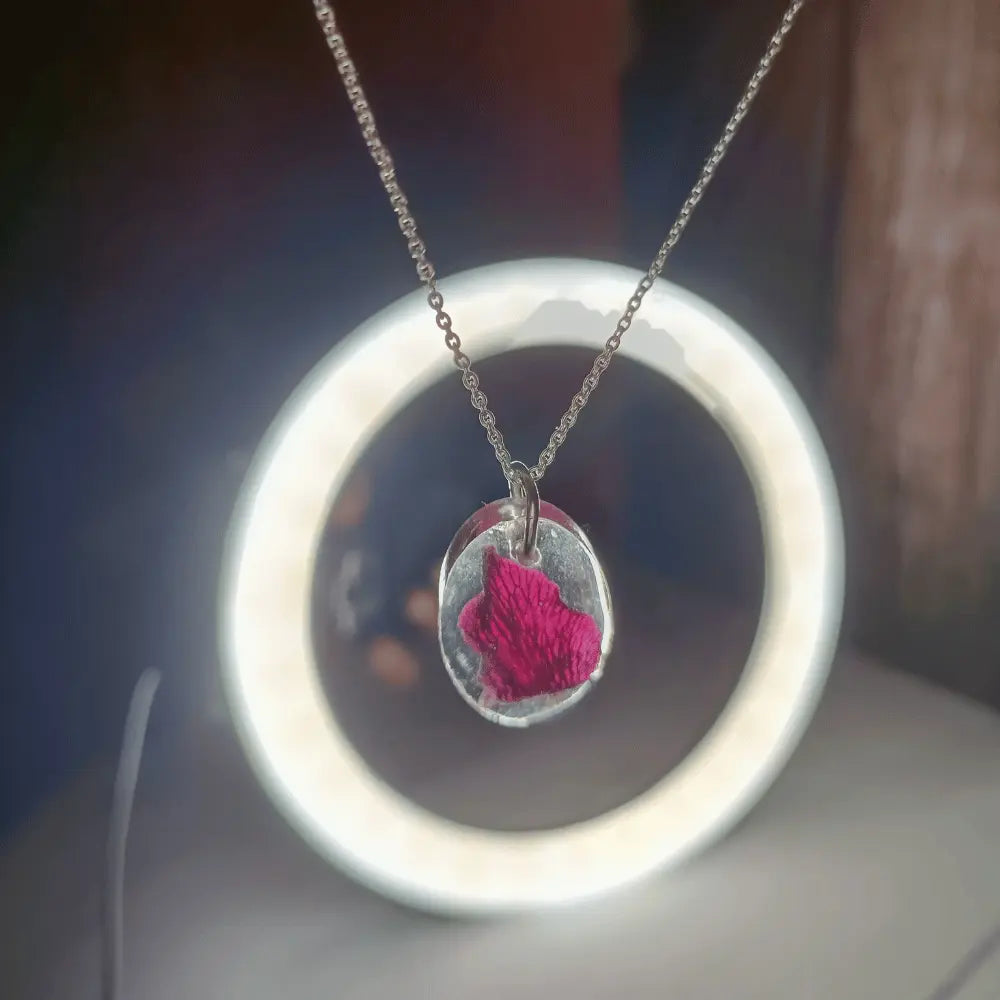 buy Transparent Resin Flower Preservation Pendant with Beautiful Chain online