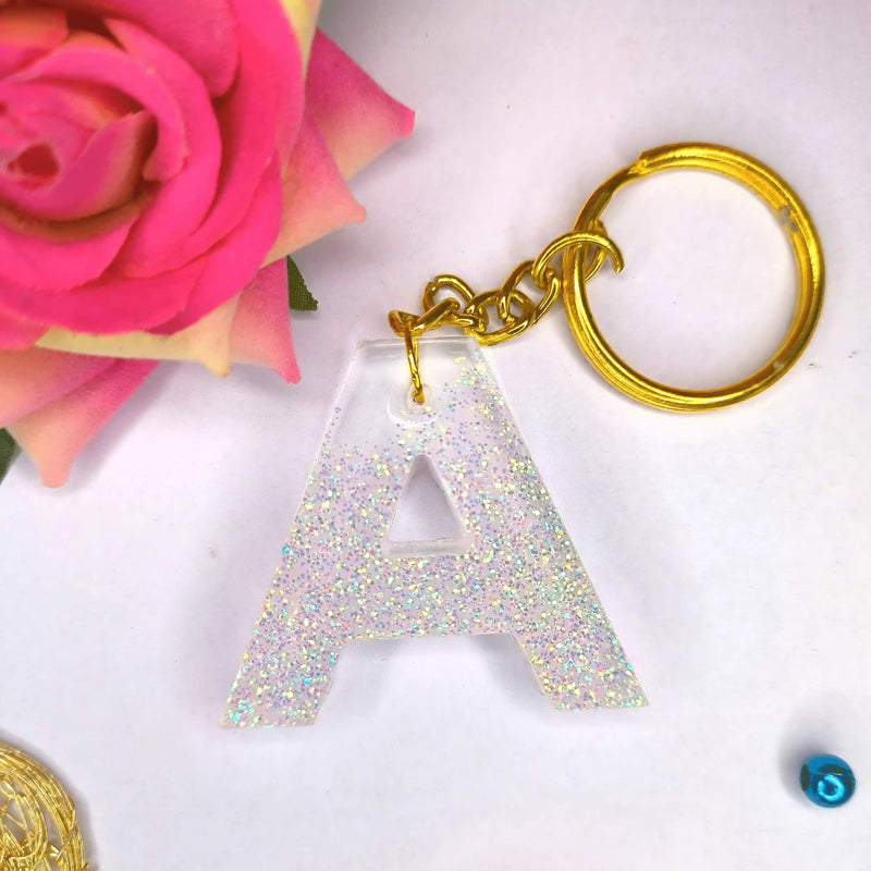Buy Unique White Glitter Resin Keychains With A Initials For Daughters