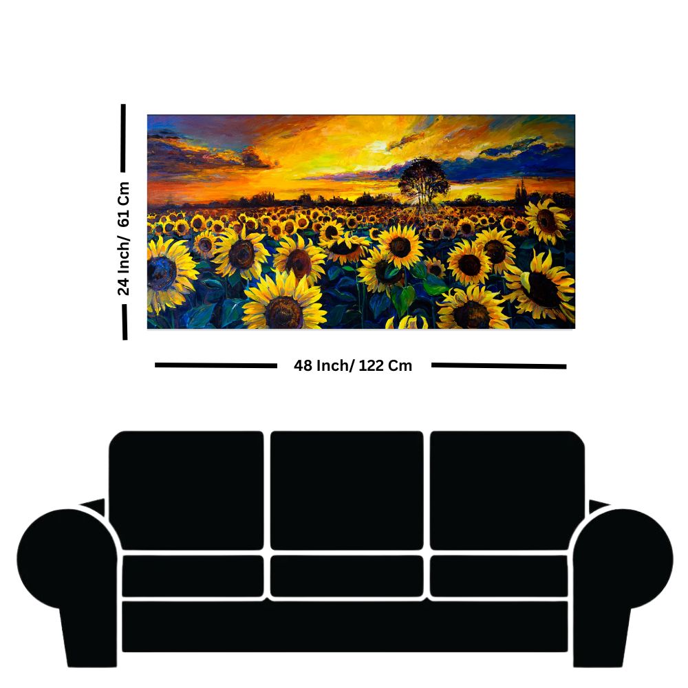Sunset Sunflower Field Canvas Print Wall Painting