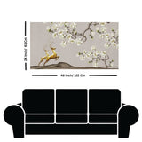 Tree Branches Flowers, Golden Deer and Mountains Canvas Wall Painting