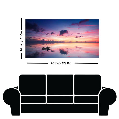Pink Sky During Sunset Over Lake Canvas Wall Painting