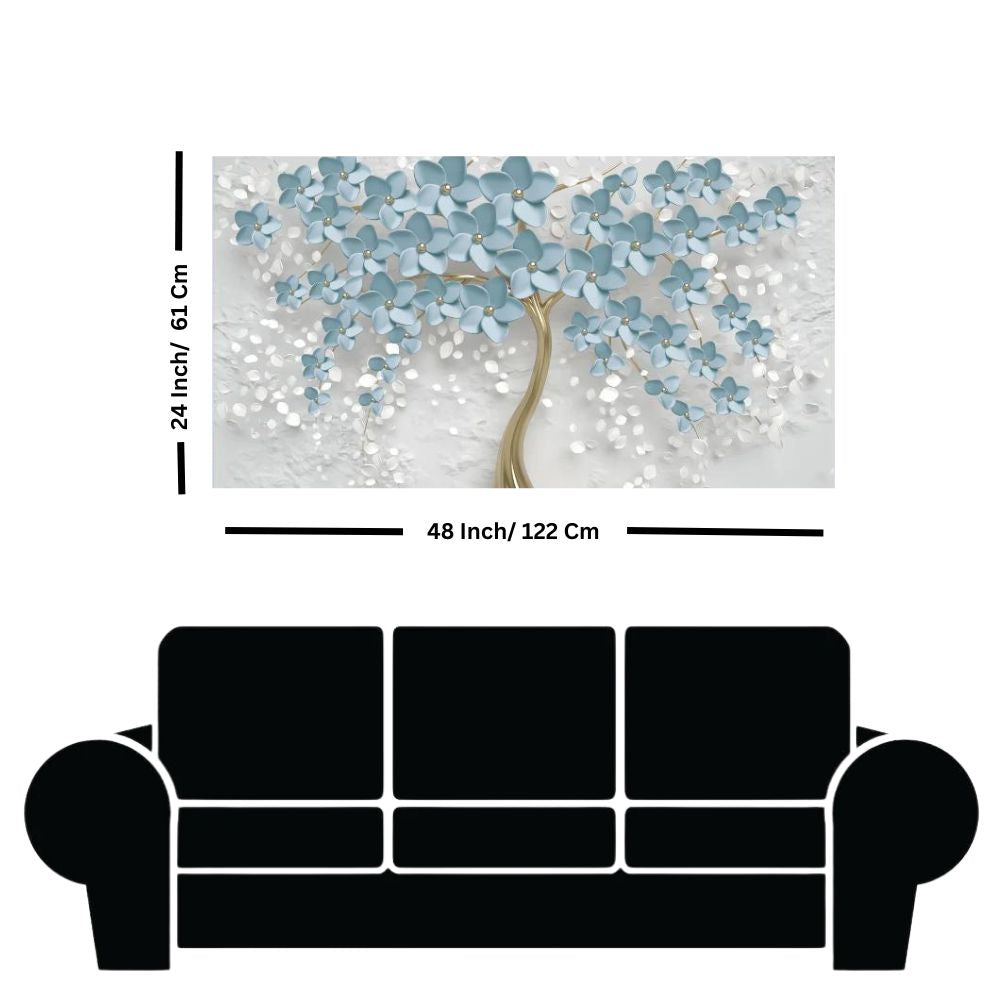 3D Tree Blue Flower Canvas Wall Painting