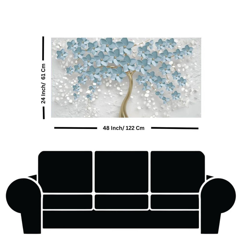 3D Tree Blue Flower Canvas Wall Painting