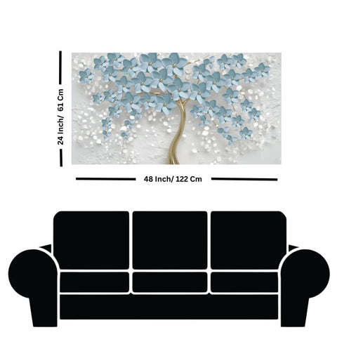 3D Tree Blue Flower Canvas Wall Painting