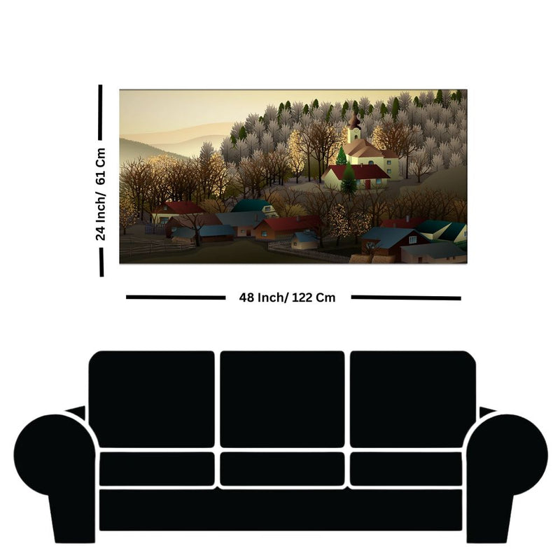 Scenic Village Landscape Canvas Wall Painting