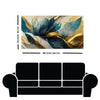 Beautiful Golden Blue Flower and Waves Canvas Wall Painting