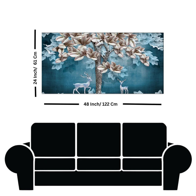 Mystical Deer Under Golden Blossom Tree Canvas Wall Painting