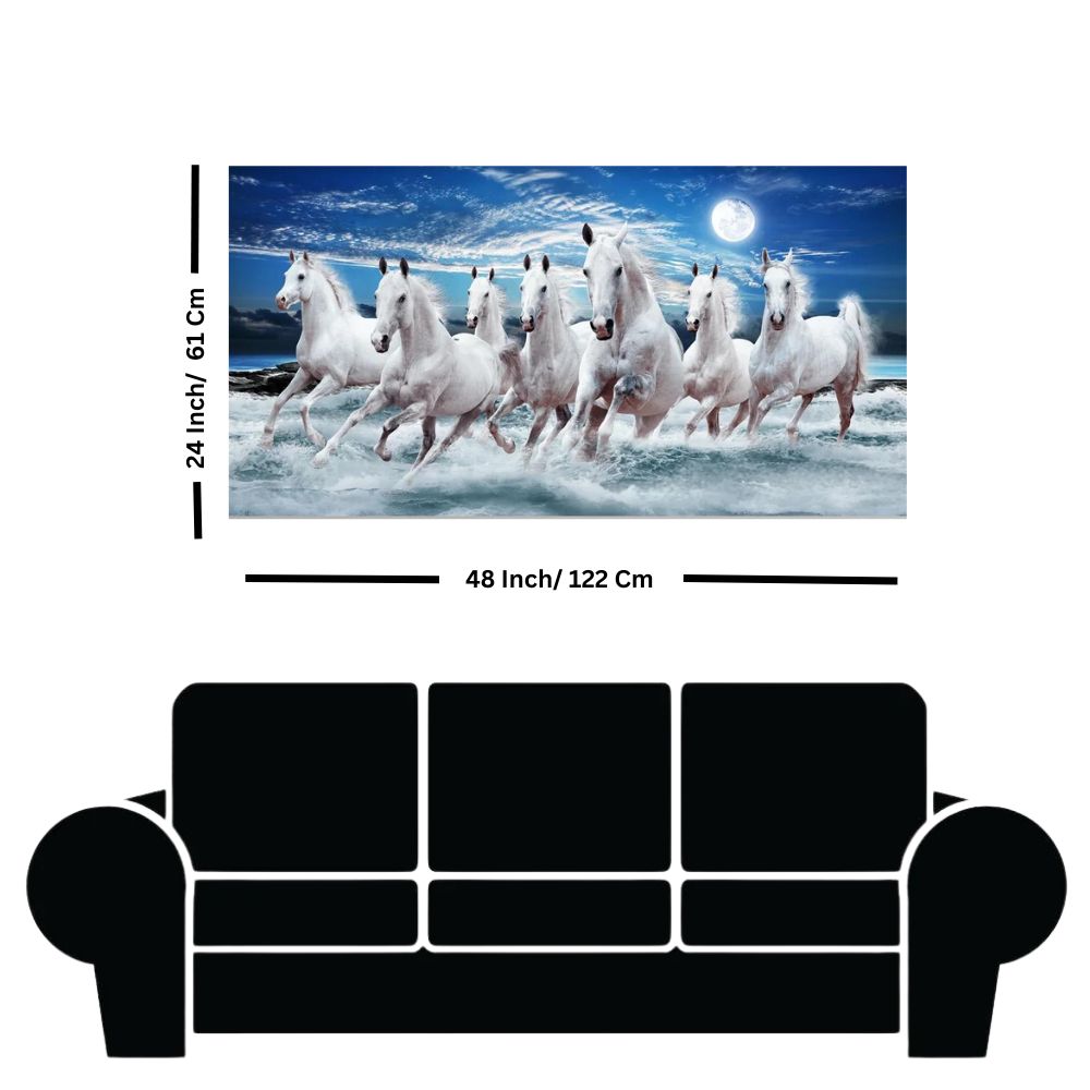 White Seven Horses Canvas Wall Painting