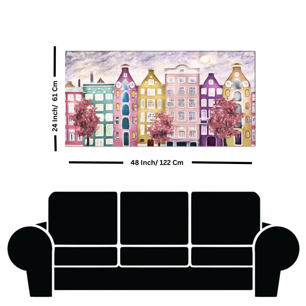 Colorful European Street Canvas Wall Painting