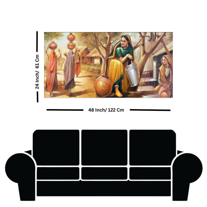 Traditional Indian Village Life Canvas Wall Painting