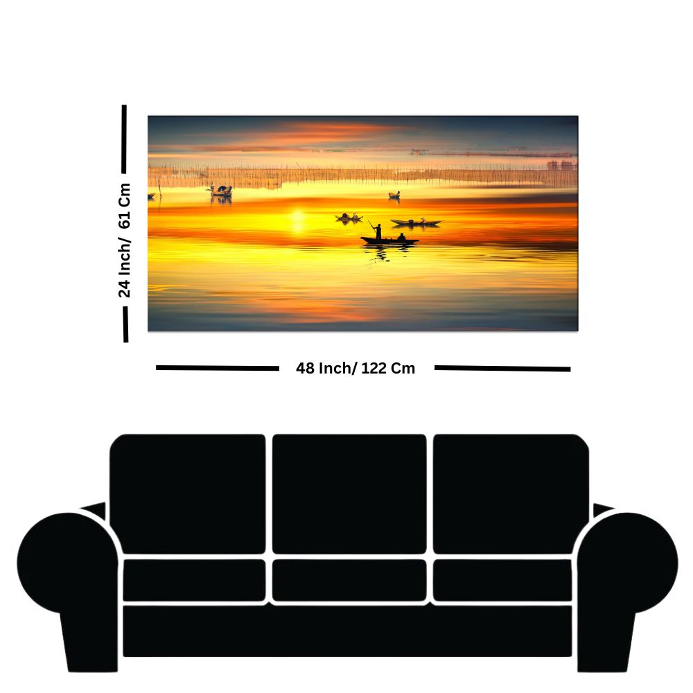 Small Boats of Fishermen at Sunset Canvas Print Wall Painting