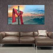 Christian Cross Against The Sky Over The Mountains Canvas Wall Painting