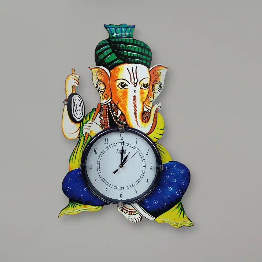 God Ganesha Antique Designer Wooden Wall Clock