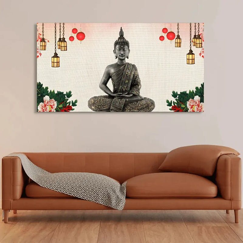 3D Buddha Religious Modern Canvas Wall Painting | Religious Wall Hanging | Spiritual Buddha Home Decor (48x24 Inch)