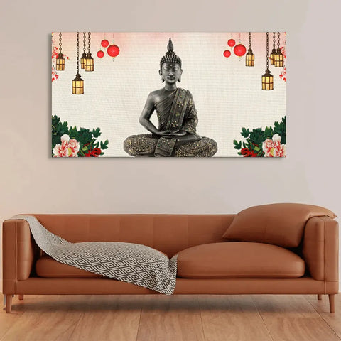 3D Buddha Religious Modern Canvas Wall Painting | Religious Wall Hanging | Spiritual Buddha Home Decor (48x24 Inch)