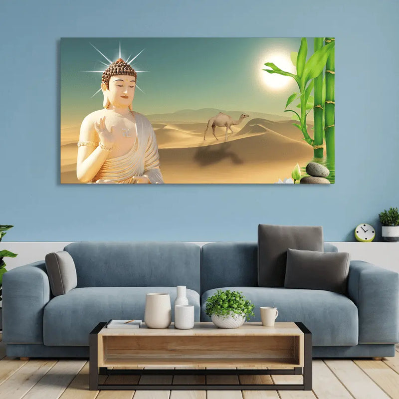 Contemporary Buddha Canvas with a serene desert scene online