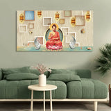 Purchase Contemporary Buddha sitting on a lotus with swans canvas