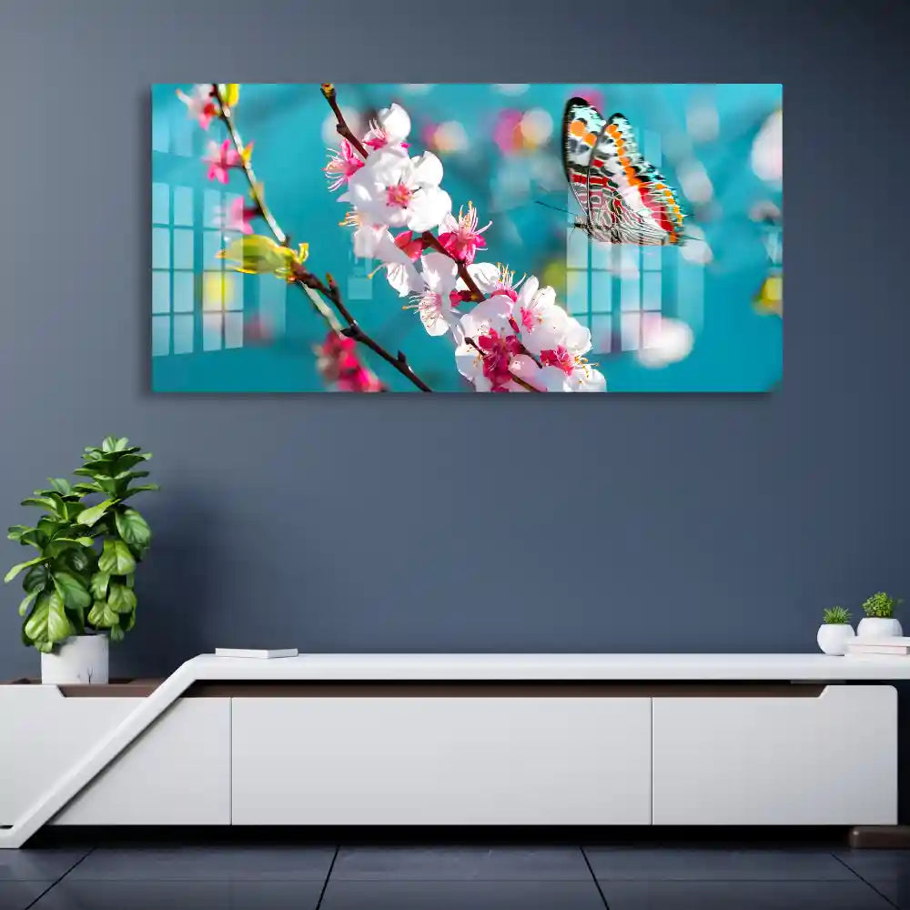 Contemporary Flowers And Butterfly Acrylic Wall Art