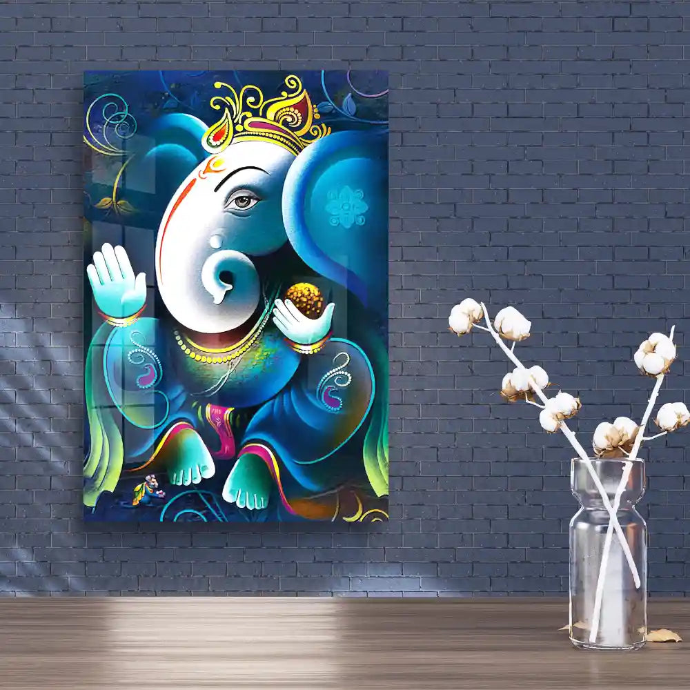 Contemporary Lord Ganesha On Decorative Background Acrylic Wall Art