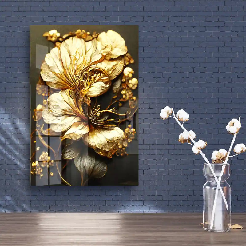 Contemporary Luxury Golden Floral Acrylic Wall Art