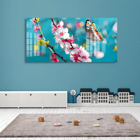 Custom Flowers And Butterfly Acrylic Artwork