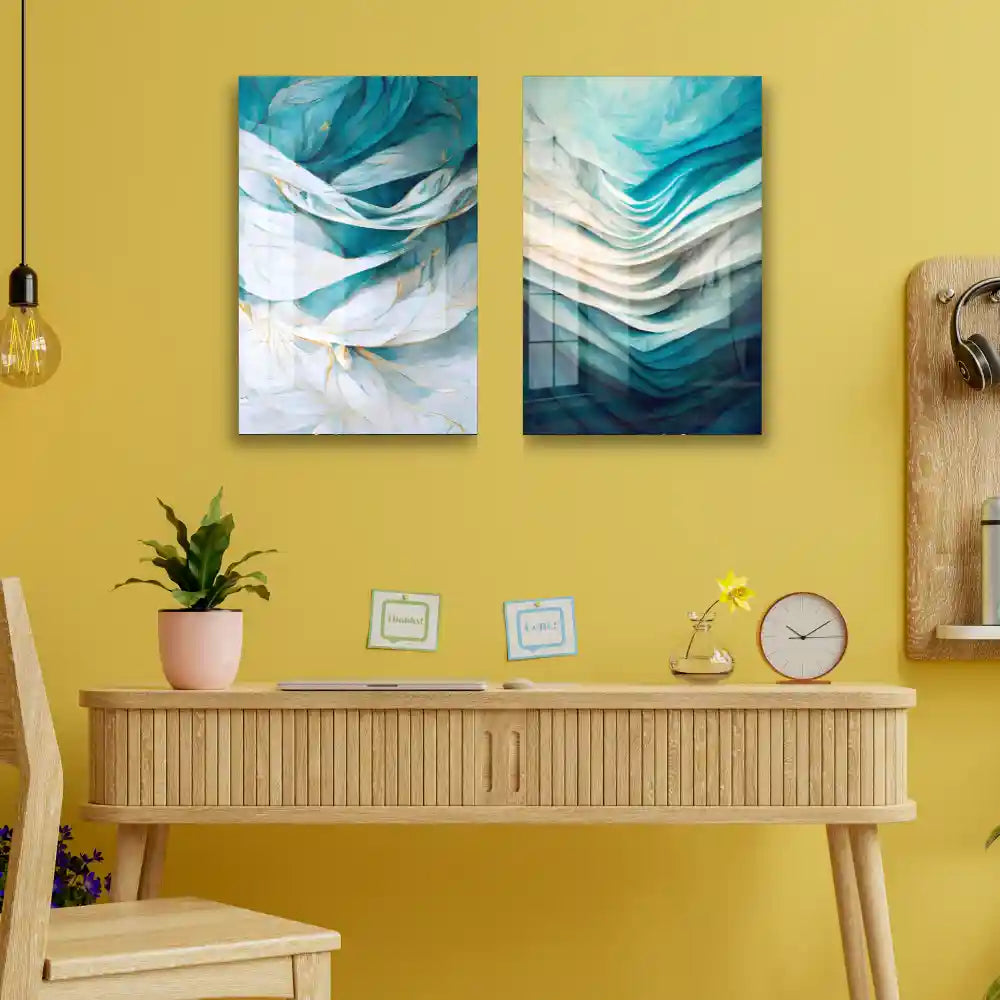 Custom Light Blue and White Acrylic artwork
