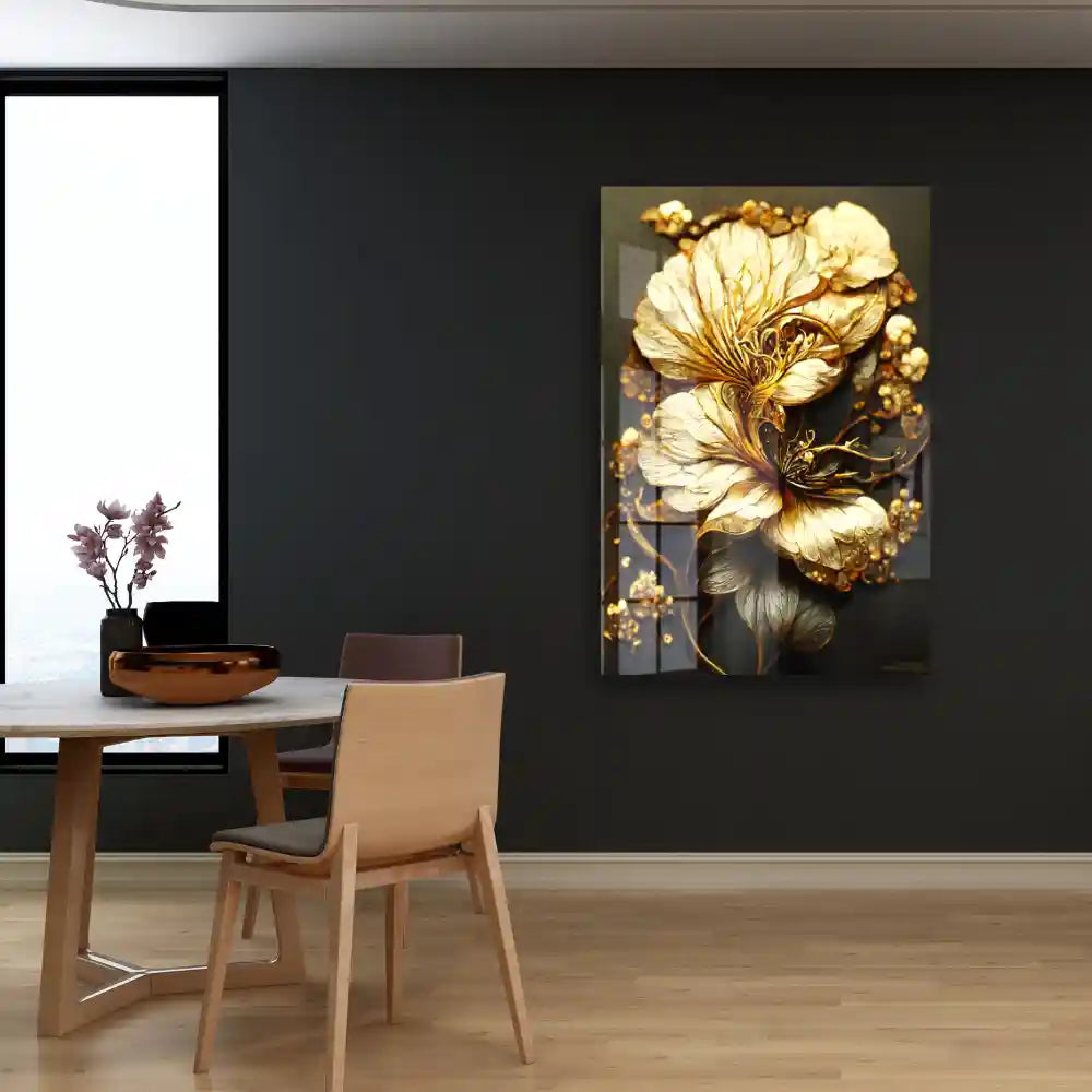 Custom Luxury Golden Floral Artwork