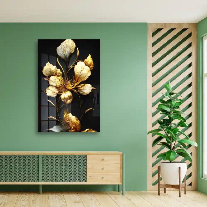 Custom Luxury Golden Flower Acrylic Artwork